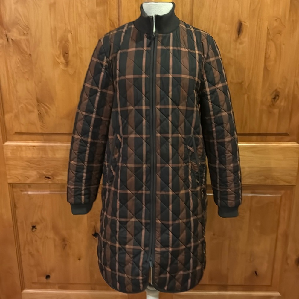 Ilse Jacobsen quilted plaid long coat size 10